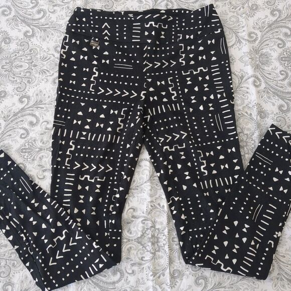 Lisette L Montreal Pants Sz 8 Black White Print Stretch Pull On Ankle Texture - Picture 2 of 8